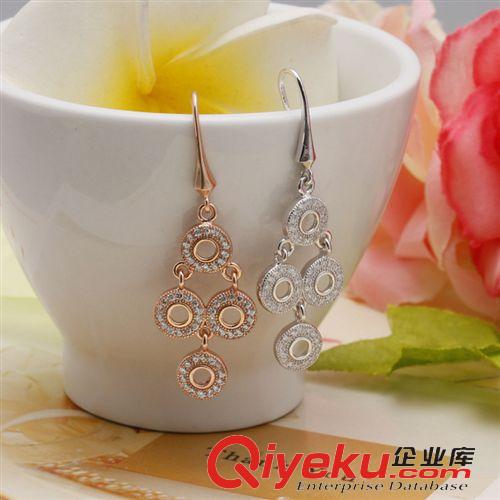 2014新品 爆款 S925純銀歐美風(fēng)彩銀耳環(huán) 純銀長(zhǎng)款鋯石耳飾 時(shí)尚大氣 圓型