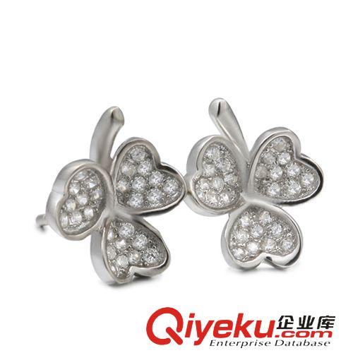 純銀耳飾專區(qū) 925純銀耳釘耳飾批發(fā) 韓國出口 微鑲鋯石耳飾 三葉草高檔飾品原始圖片2