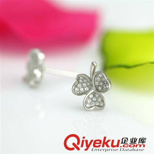 純銀耳飾專區(qū) 925純銀耳釘耳飾批發(fā) 韓國出口 微鑲鋯石耳飾 三葉草高檔飾品原始圖片3