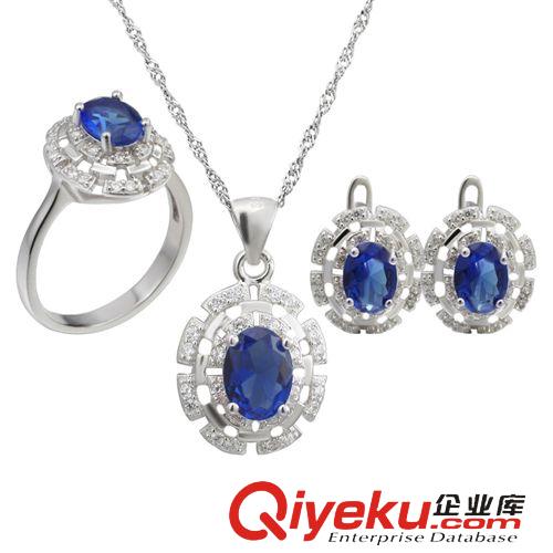 純銀套裝專區 暢銷{gj}廠家直銷飾品套裝旅游紀念藍色紅色女式微鑲寶石銀飾套裝原始圖片3