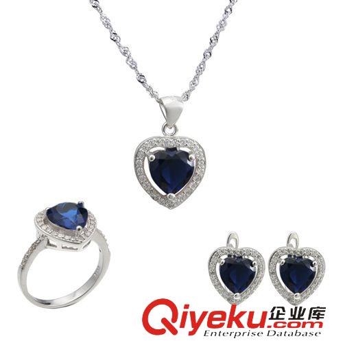 純銀套裝專區 廠家生產海洋之心婚慶鑲寶石旅游紀念紅色綠色藍色套裝飾品批發