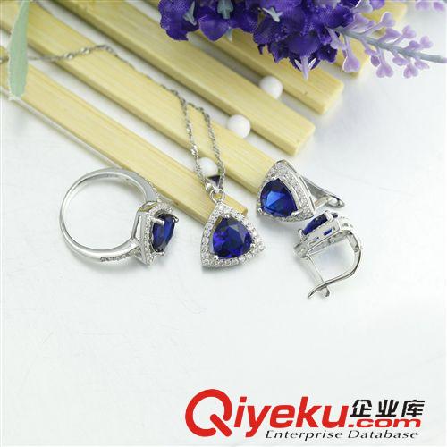 純銀套裝專區(qū) 廠家供應首飾套裝 純銀首飾3件套 微鑲石 電鍍真白金 菱形款 大氣