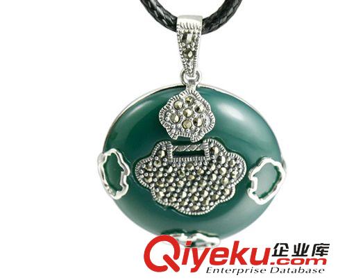 泰銀馬克賽系列 項飾直銷 復古925泰銀貓眼石黑紅綠瑪瑙如意吊墜項墜 小額批發(fā)原始圖片3