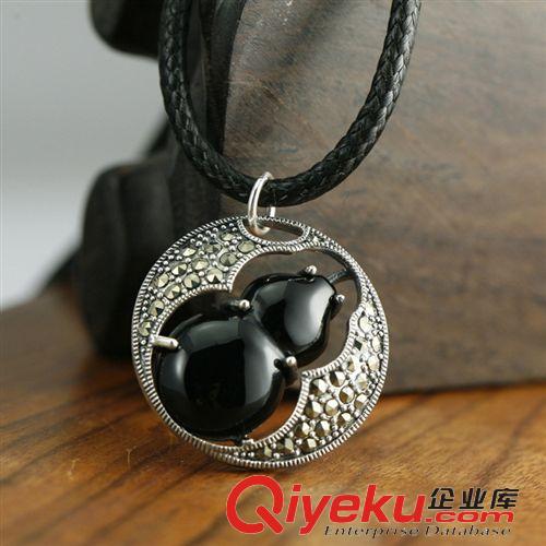 泰銀馬克賽系列 供應批發 復古925泰銀貓眼石黑紅綠瑪瑙葫蘆形吊墜項墜 小額批發