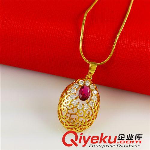 仿黃金飾品-yb退色 時尚g(shù)f黃金女項鏈  鏤空鑲鉆紅寶石  鍍金女士飾品