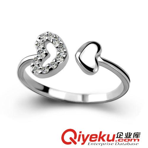 鍍白金飾品 韓國手飾  韓版心形戒指開口指環(huán) 微鑲 美麗說時尚飾品 一件代發(fā)原始圖片2