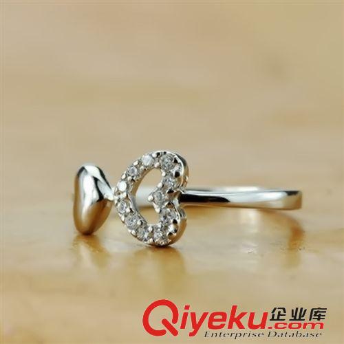 鍍白金飾品 韓國手飾  韓版心形戒指開口指環(huán) 微鑲 美麗說時尚飾品 一件代發(fā)原始圖片3