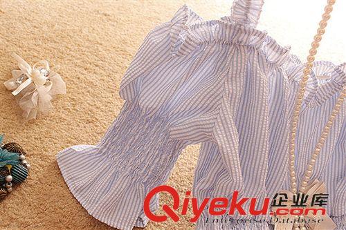 連衣裙 2014夏裝新款日系甜美瑞麗短袖一字肩條紋連衣裙女裝批發代理原始圖片3