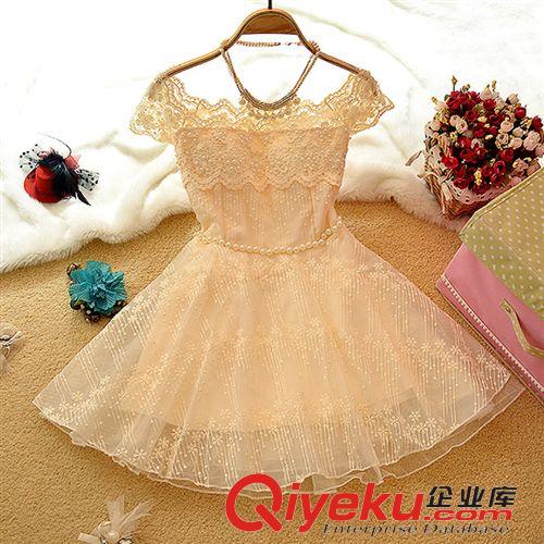 禮服 2014新款V領(lǐng)晚禮服蕾絲拼接蓬蓬裙伴娘裙小禮服連衣裙批發(fā)代理女1