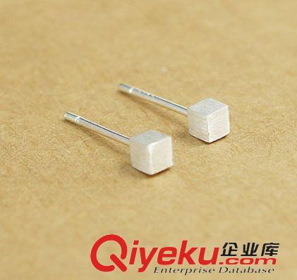 材質款式分類 2014爆款 925純銀首飾 【素銀拉絲立體方塊耳釘】2.5m/4.0m混批