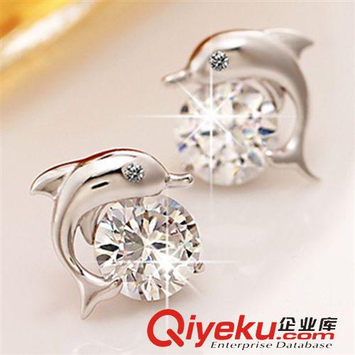 新款專區(qū) s925銀水鉆耳釘 韓國飾品時尚 鋯石海豚灣戀 純銀耳飾  廠家批發(fā)