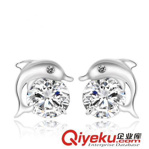 新款專區(qū) s925銀水鉆耳釘 韓國飾品時尚 鋯石海豚灣戀 純銀耳飾  廠家批發(fā)原始圖片2