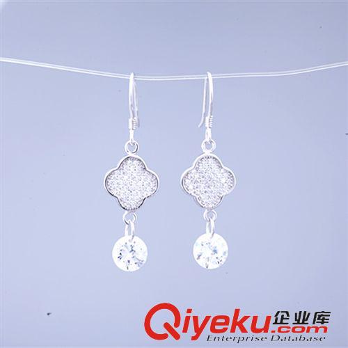 純銀專區(qū) 飾品批發(fā) 925純銀 韓版韓國(guó) 鋯石耳墜 四葉草鑲鉆耳環(huán) 滿鉆