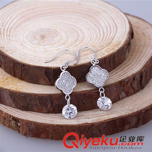 純銀專區(qū) 飾品批發(fā) 925純銀 韓版韓國(guó) 鋯石耳墜 四葉草鑲鉆耳環(huán) 滿鉆