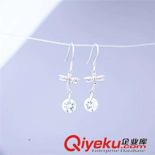 純銀專區(qū) 歐美耳飾批發(fā) 925純銀飾短款鑲鉆蜻蜓耳墜 耳環(huán)飾品批發(fā)混批