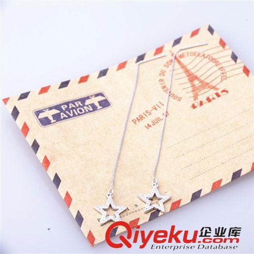 純銀專區(qū) 時(shí)尚歐美夸張長(zhǎng)款鋯石耳環(huán) 鑲鉆星星耳釘耳線 女 來自星星批發(fā)