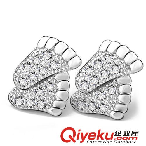 純銀專區(qū) S925純銀首飾品 幸福腳丫耳釘 可愛女士耳環(huán)耳飾銀飾 廠家直銷