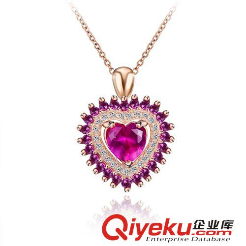 925純銀  紅剛玉 【伊妮】 925純銀 吊墜項墜女式  心形鋯石紅水晶項飾 時尚韓飾