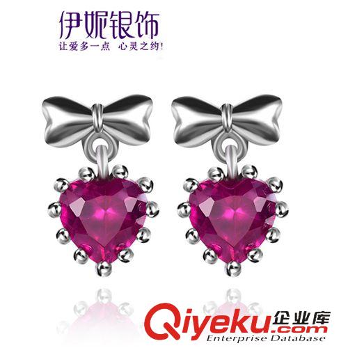 925純銀  紅剛玉 女式K787員工福利耳飾心形旅游紀念925銀耳釘zp保修長期生產