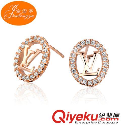 國庫純銀【奢華款】 {dj0}品質鑲鉆字母簡約耳釘 品牌時尚韓國s925純銀飾品首飾批發原始圖片2
