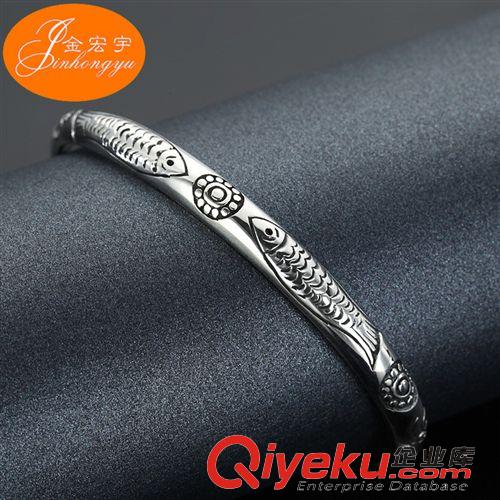 S925泰銀 泰銀雕刻雙魚手鐲 S990純銀飾品民族古典風(fēng)首飾 來樣訂制網(wǎng)店代發(fā)原始圖片2
