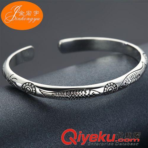 S925泰銀 泰銀雕刻雙魚手鐲 S990純銀飾品民族古典風(fēng)首飾 來樣訂制網(wǎng)店代發(fā)原始圖片3