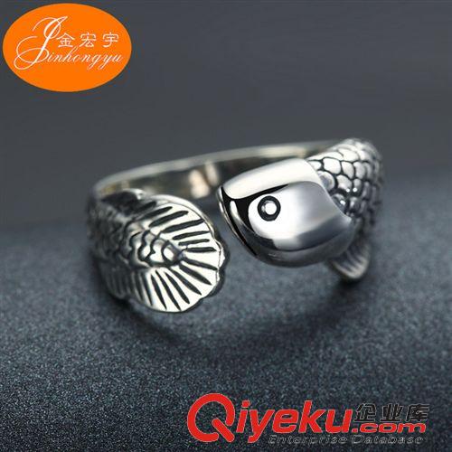 S925泰銀 淘寶熱銷經典泰銀戒指 女款復古個性小魚銀色女戒 925銀戒子批發(fā)原始圖片2