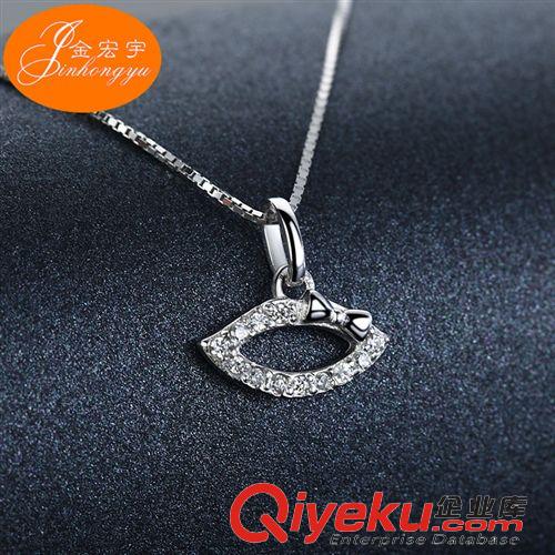 S925項(xiàng)鏈 品牌首飾{dj0}品質(zhì)純銀飾品 精致時(shí)尚鑲鉆大嘴唇帶小蝴蝶結(jié)款項(xiàng)鏈原始圖片2