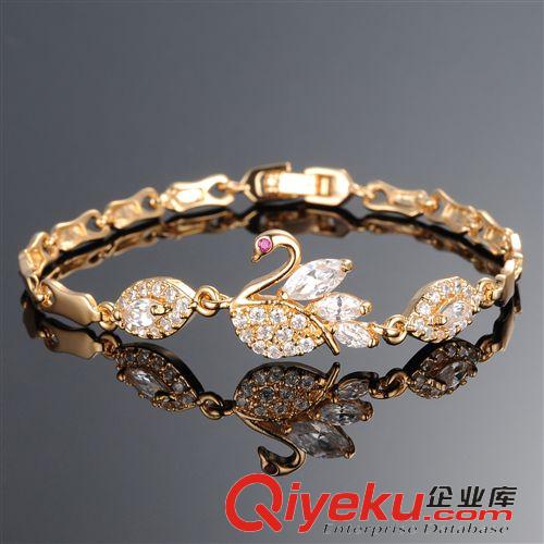 2015新款上市  手鏈 鍍18K金 微鑲3A鋯石 創(chuàng)意閨蜜禮品 唯美白天鵝女士手鏈KS440