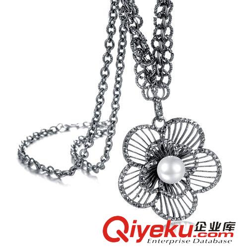 2015新款上市  毛衣鏈 合金夸張百搭 鑲鉆珍珠鏤空梅花 女士長款項鏈批發 MY007原始圖片2