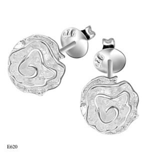 鎮(zhèn)店之寶（推薦） 耳環(huán) 環(huán)保白銅鍍銀 氣質(zhì)玫瑰花銀女生小耳釘 進口飾品 YE620原始圖片3
