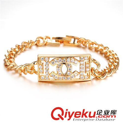 銅鍍18K金首飾 手鏈 鍍18K金羅馬鋯石貴婦手鏈 品牌標(biāo)志 微鑲新娘結(jié)婚手飾 KS431原始圖片2