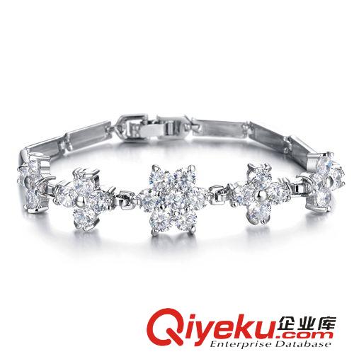鍍真白金首飾（鑲鉆） 手鏈 鍍白金水晶手鏈批發(fā) 六角雪花微鑲滿鉆 韓版飾品禮物 DS938原始圖片2