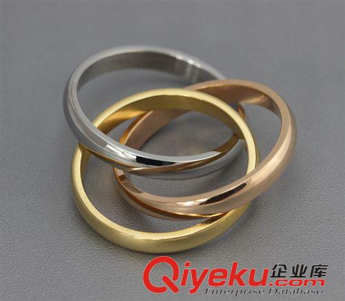 情侶鈦鋼首飾/飾品 韓版飾品混批 時尚首飾三環三色戒指 光面女士指環可當吊墜GJ423
