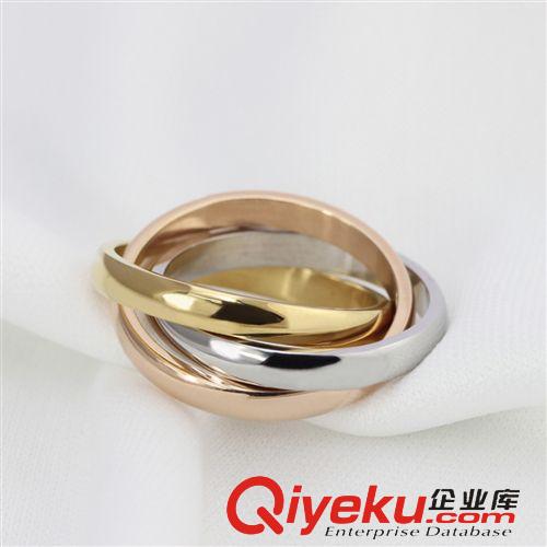 情侶鈦鋼首飾/飾品 韓版飾品混批 時尚首飾三環三色戒指 光面女士指環可當吊墜GJ423