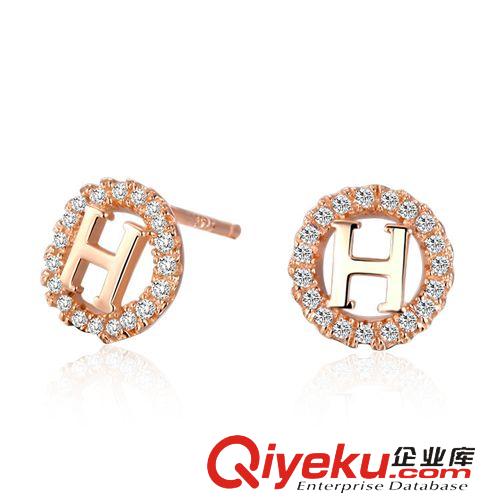 925純銀耳環(huán) wm品質(zhì)鑲鉆字母氣質(zhì)耳釘批發(fā) 韓國(guó)進(jìn)口金屬不變色純銀飾品首飾