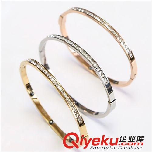手鐲 外貿首飾批發 優雅時尚卡扣手環 卡記窄圈單排半圈鑲鉆不銹鋼手鐲