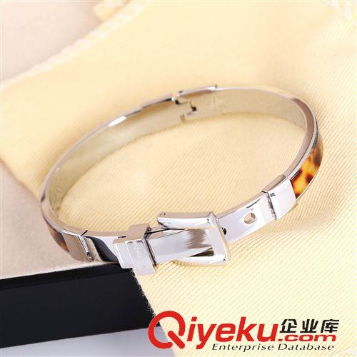 手鐲 速賣通外貿貨源出口批發 歐美風 卡扣 mk豹紋樹脂拼不銹鋼手鐲