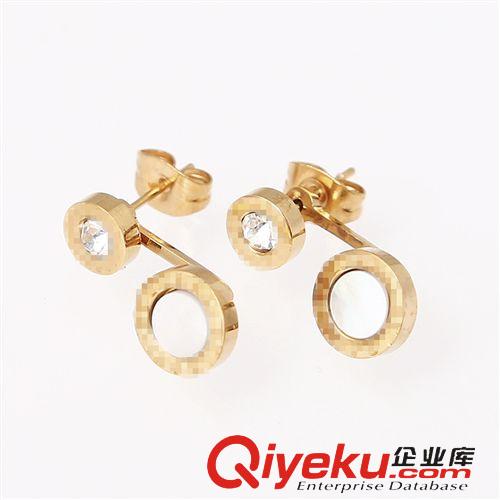 耳釘 速賣通外貿(mào)貨源出口批發(fā)首飾 寶記BV白貝雙圓鑲鉆不銹鋼耳釘