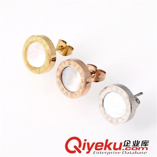 耳釘 速賣通外貿貨源出口混批 gd首飾 寶記字母圓盤白貝不銹鋼耳釘