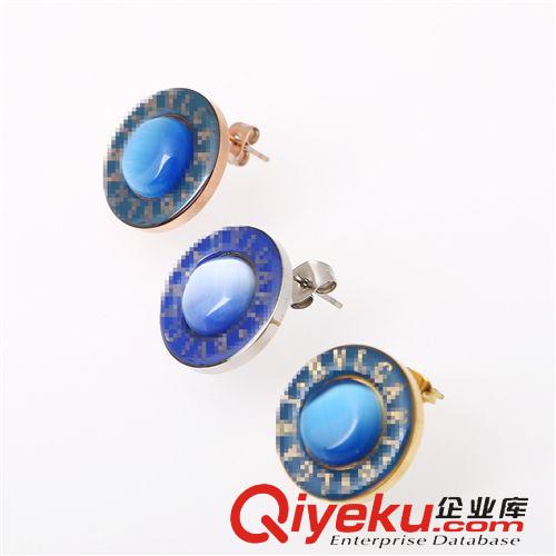 耳釘 速賣通外貿(mào)貨源出口混批 gd首飾寶記藍(lán)色圓盤寶石不銹鋼耳釘
