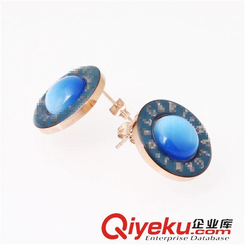 耳釘 速賣通外貿(mào)貨源出口混批 gd首飾寶記藍(lán)色圓盤寶石不銹鋼耳釘