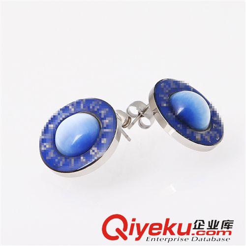 耳釘 速賣通外貿(mào)貨源出口混批 gd首飾寶記藍(lán)色圓盤寶石不銹鋼耳釘