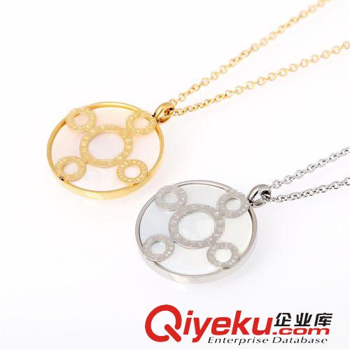 項鏈 速賣通外貿貨源出口混批 歐美寶記白貝圓盤吊牌不銹鋼項鏈