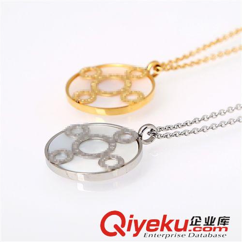 項鏈 速賣通外貿貨源出口混批 歐美寶記白貝圓盤吊牌不銹鋼項鏈