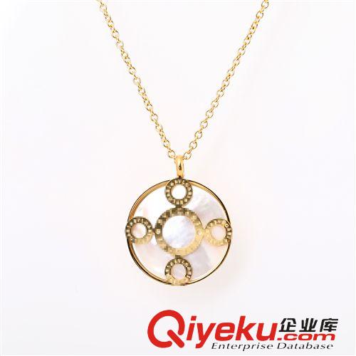 項鏈 速賣通外貿貨源出口混批 歐美寶記白貝圓盤吊牌不銹鋼項鏈