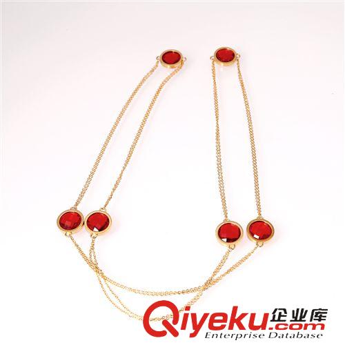 項鏈 速賣通外貿貨源出口混批 不銹鋼飾品 六顆紅色水鉆無卡扣長項鏈