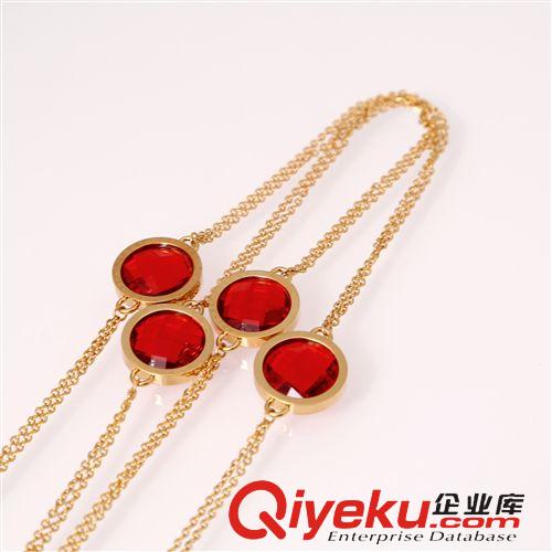 項鏈 速賣通外貿貨源出口混批 不銹鋼飾品 六顆紅色水鉆無卡扣長項鏈
