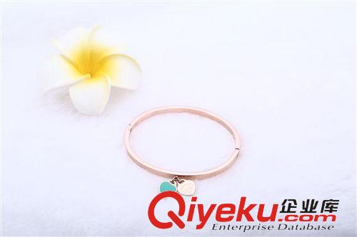 蒂‘S 出口批發飾品 速賣通首飾貨源T牌不銹鋼手鐲 綠色心形吊牌手鐲原始圖片2