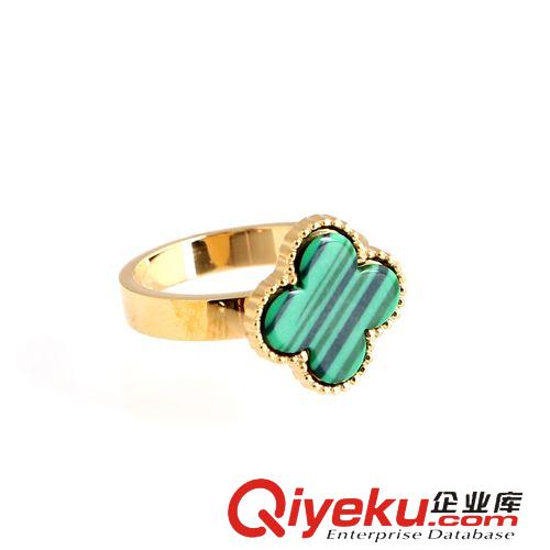 四葉草 速賣通外貿(mào)貨源出口混批 爆款熱賣 綠瑪瑙大四葉草不銹鋼戒指原始圖片2